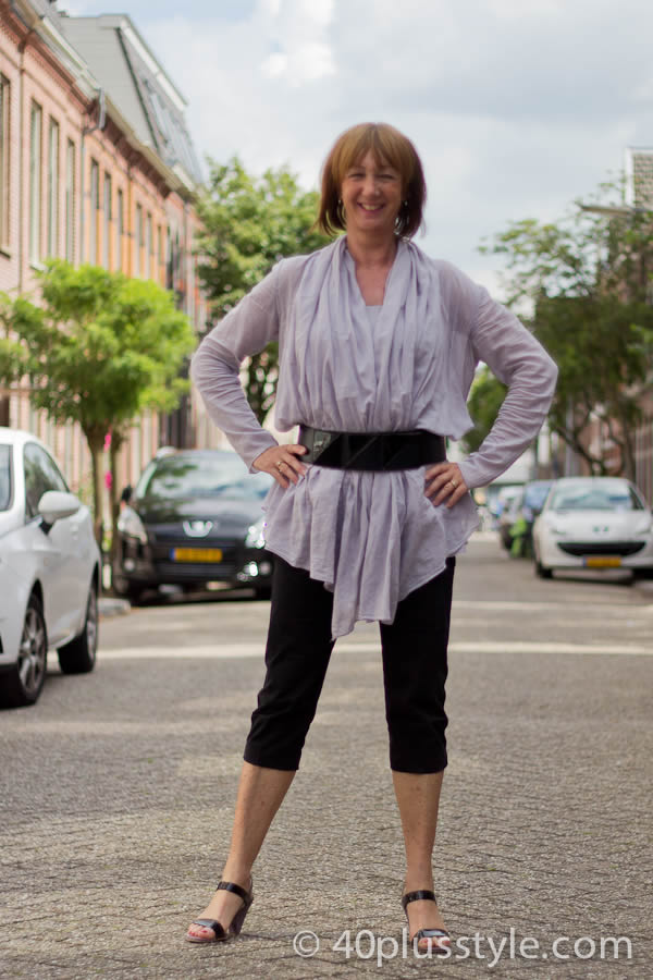 Greetje in black and grey outfit