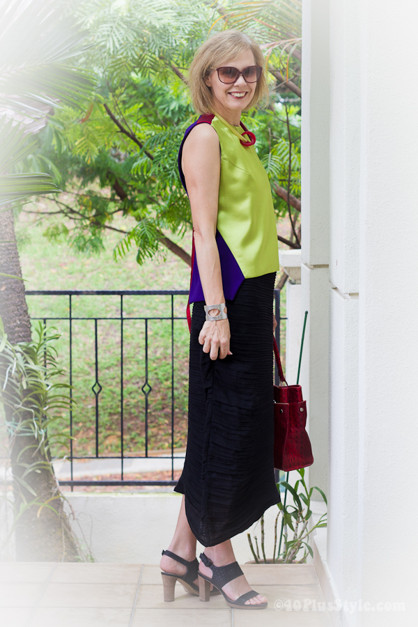Thomas Wee silk green purple top