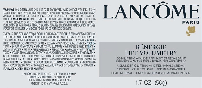 Lancome renergie lift volumetry anti-aging and firming cream ingredients | 40plusstyle.com
