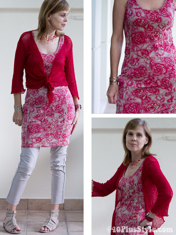 Wearing a red paisley print dress from The Netherlands