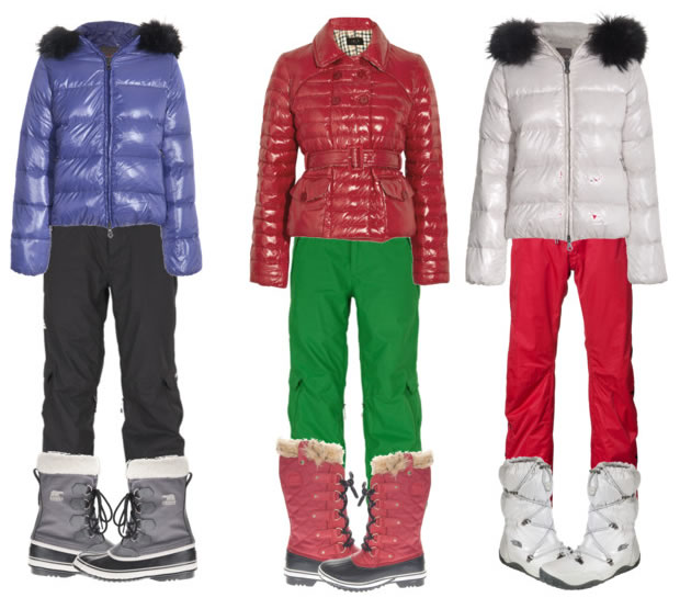 Colorful ski outfits