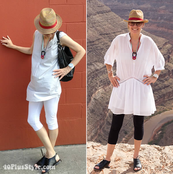 wearing leggings over 40 while traveling | 40plusstyle.com