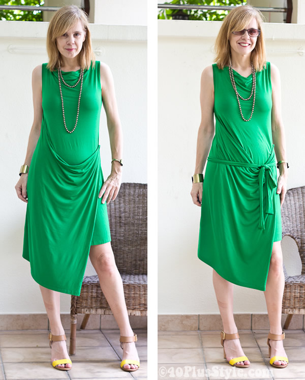 green drape dress