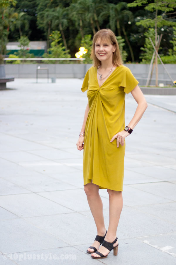 mustard yellow silk dress