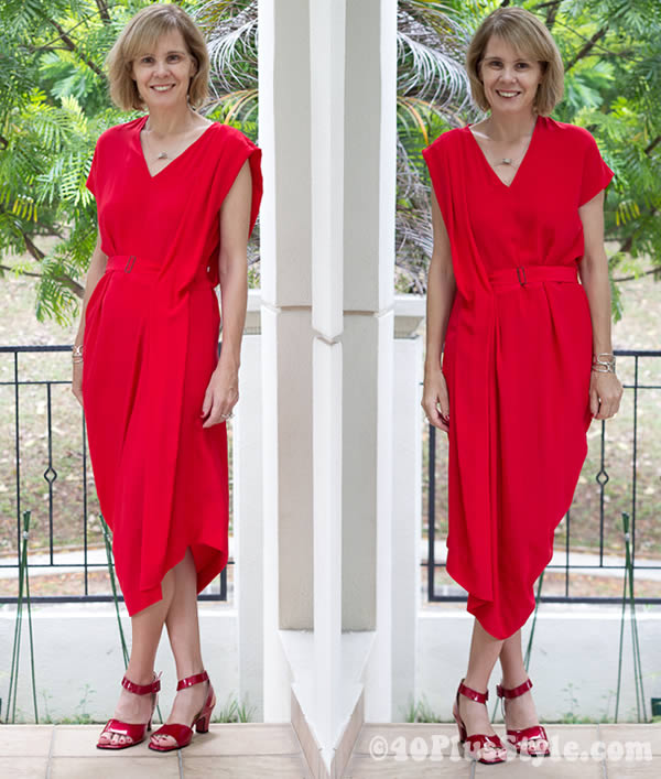 red calvin klein silk dress