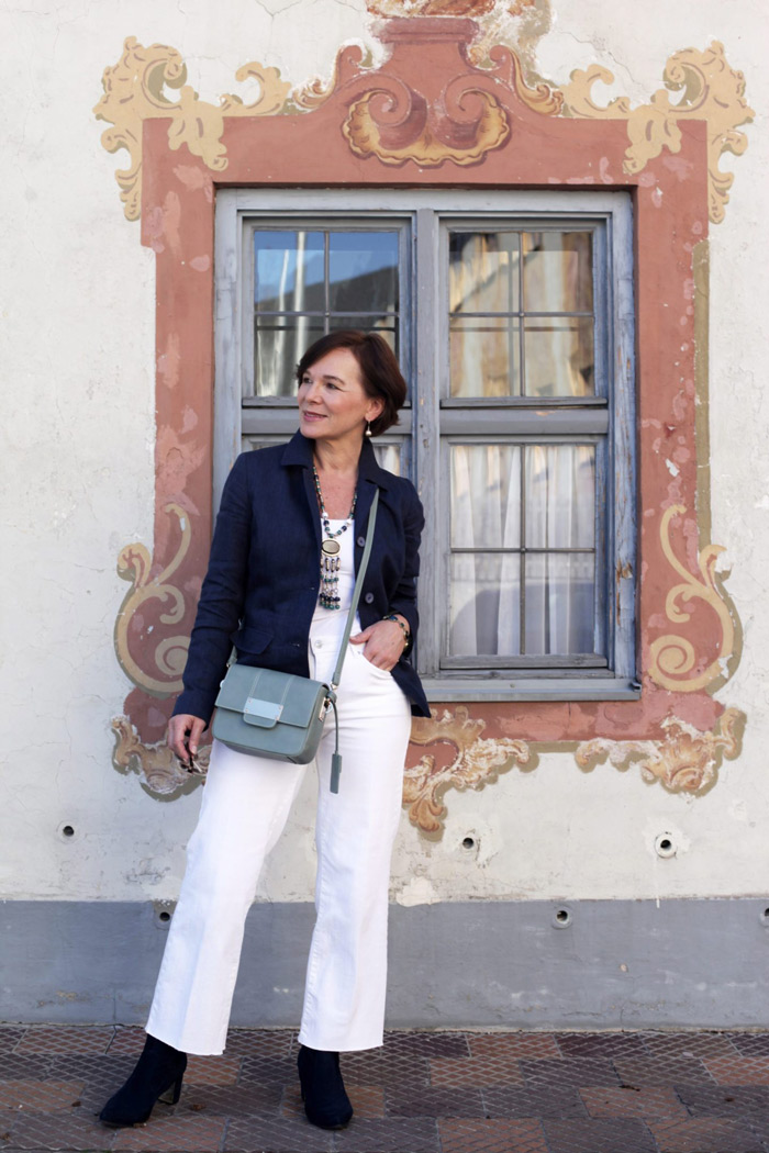 Annette Wearing All White with Blazer | 40plusstyle,com,