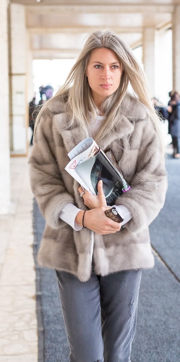 street style fashion and fur coats worn by women over 40 during New