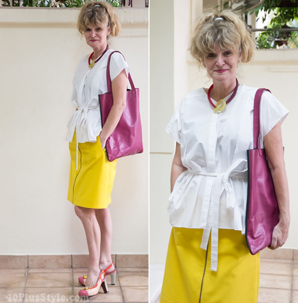 Anja in white and yellow | 40PlusStyle.com