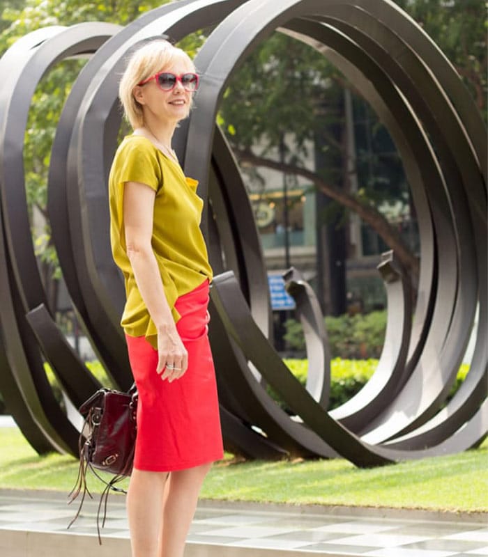 The red skirt and mustard top and my key elements of style. Do you know what they are for you?