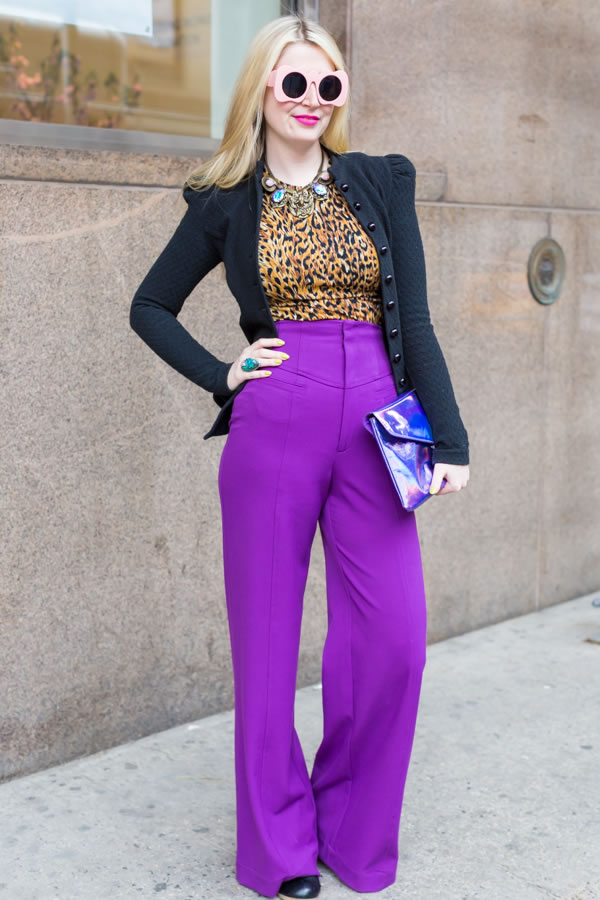 Purples pants at the Manhattan Vintage show in New York | 40plusstyle.com