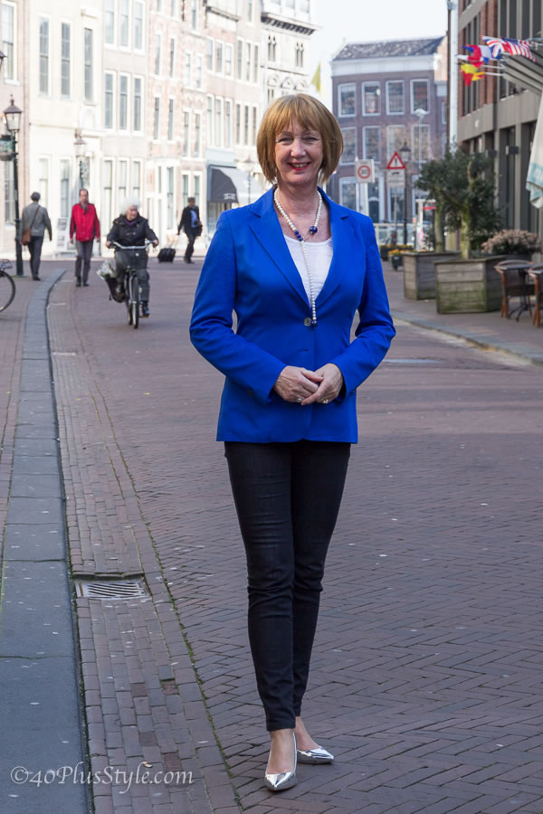 blue skinnies with cobalt blazer | 40plusstyle.com