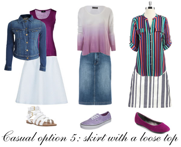 Casual outfit formula 5: skirt with a loose top | 40plusstyle.com