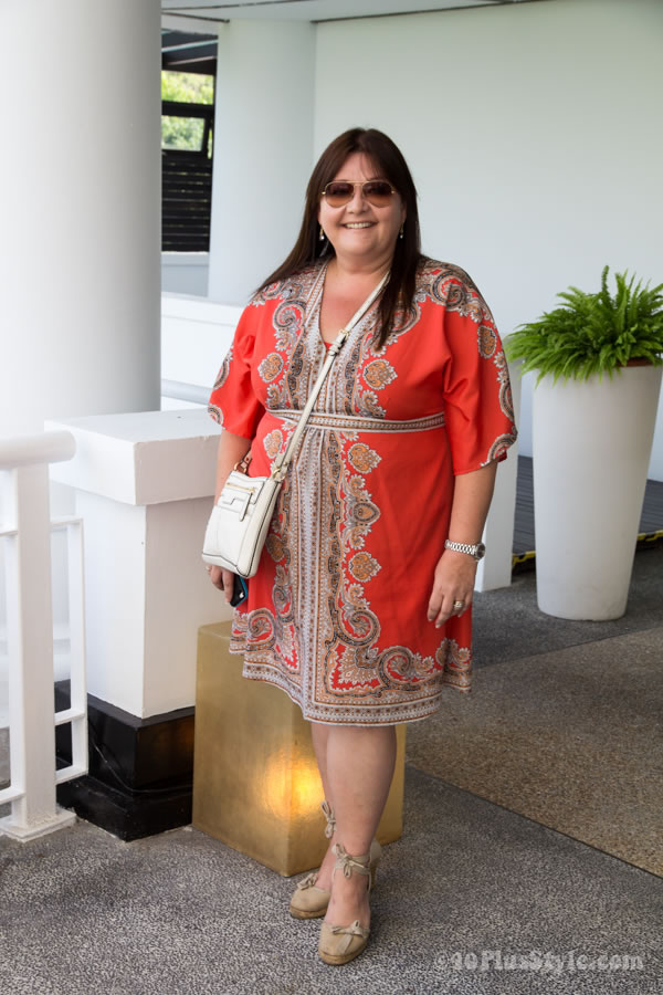 orange dress with a paisley print | 40plusstyle.com