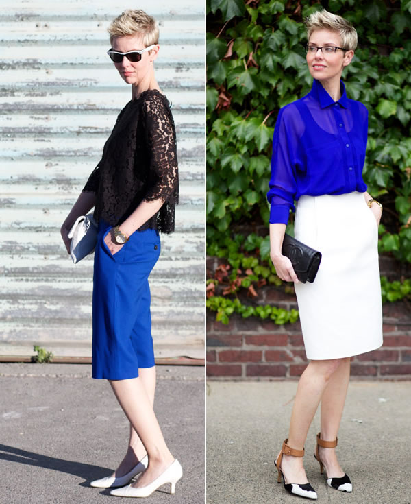 lovely combinations with cobalt blue, white and black | 40plusstyle.com