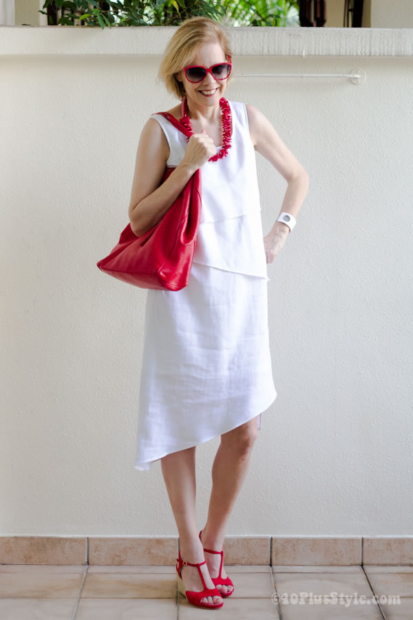 White asymmetrical Stella Carakasi dress | 40plusstyle.com