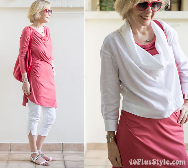 coral and white outfit | 40plusstyle.com