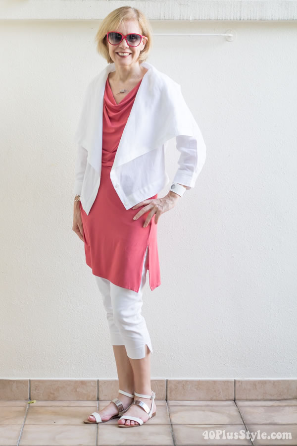 layering with coral and white | 40plusstyle.com