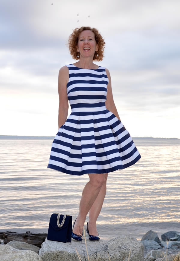 blue and white striped dress | 40plusstyle.com