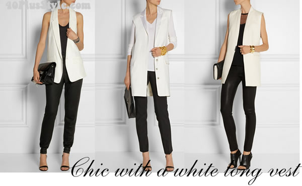 Wearing a long vest the ultra chic way in black and whit | 40plusstyle.com