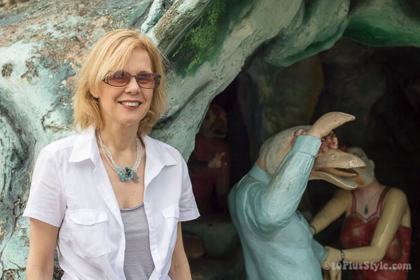 Wearing gray and white in Haw Par Villa | Singapore