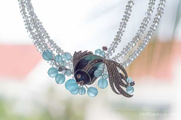 Aquamarine & Chalcedony Angel Fish Necklace | 40plusstyle.com