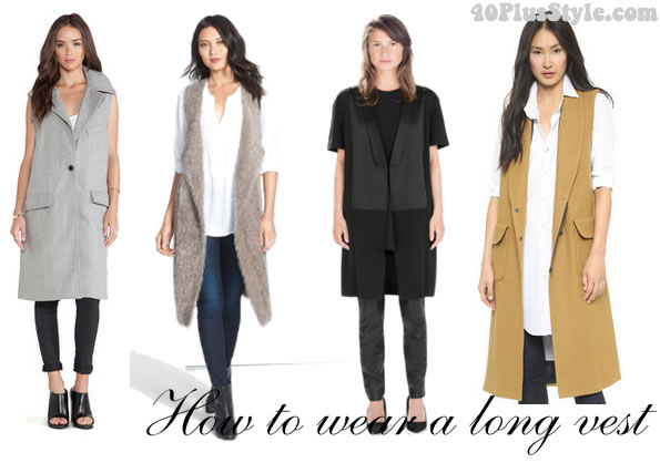 how to wear a long vest with skinnies | 40plusstyle.com