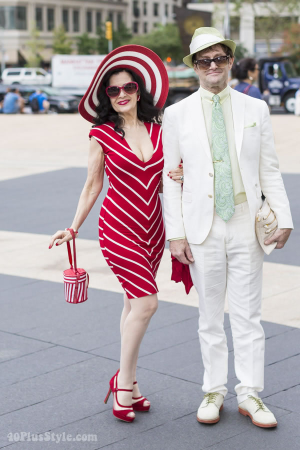 Red and white striped dress