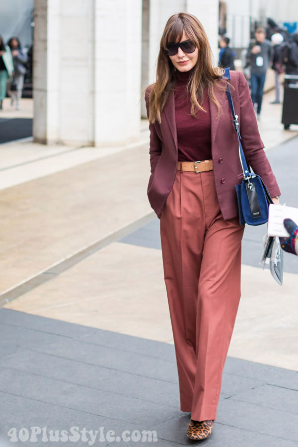 Wearing burgundy with orange | 40plusstyle.com