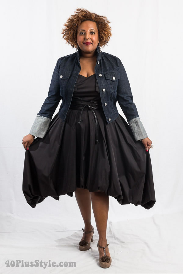 Black dress and jean jacket | 40plusstyle.com