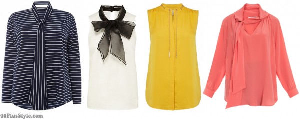 tie neck blouse yellow pink organza | 40plusstyle.com