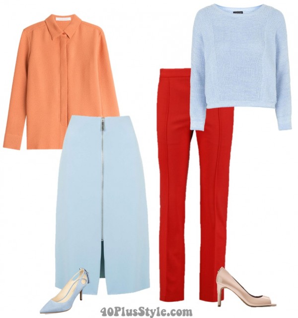 colorblock orange red blue slit skirt | 40plusstyle.com