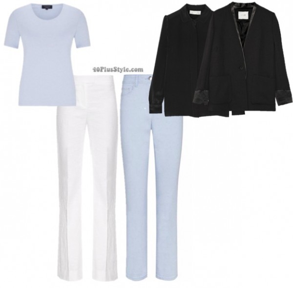 blue neutral looks blazer pants | 40plusstyle.com