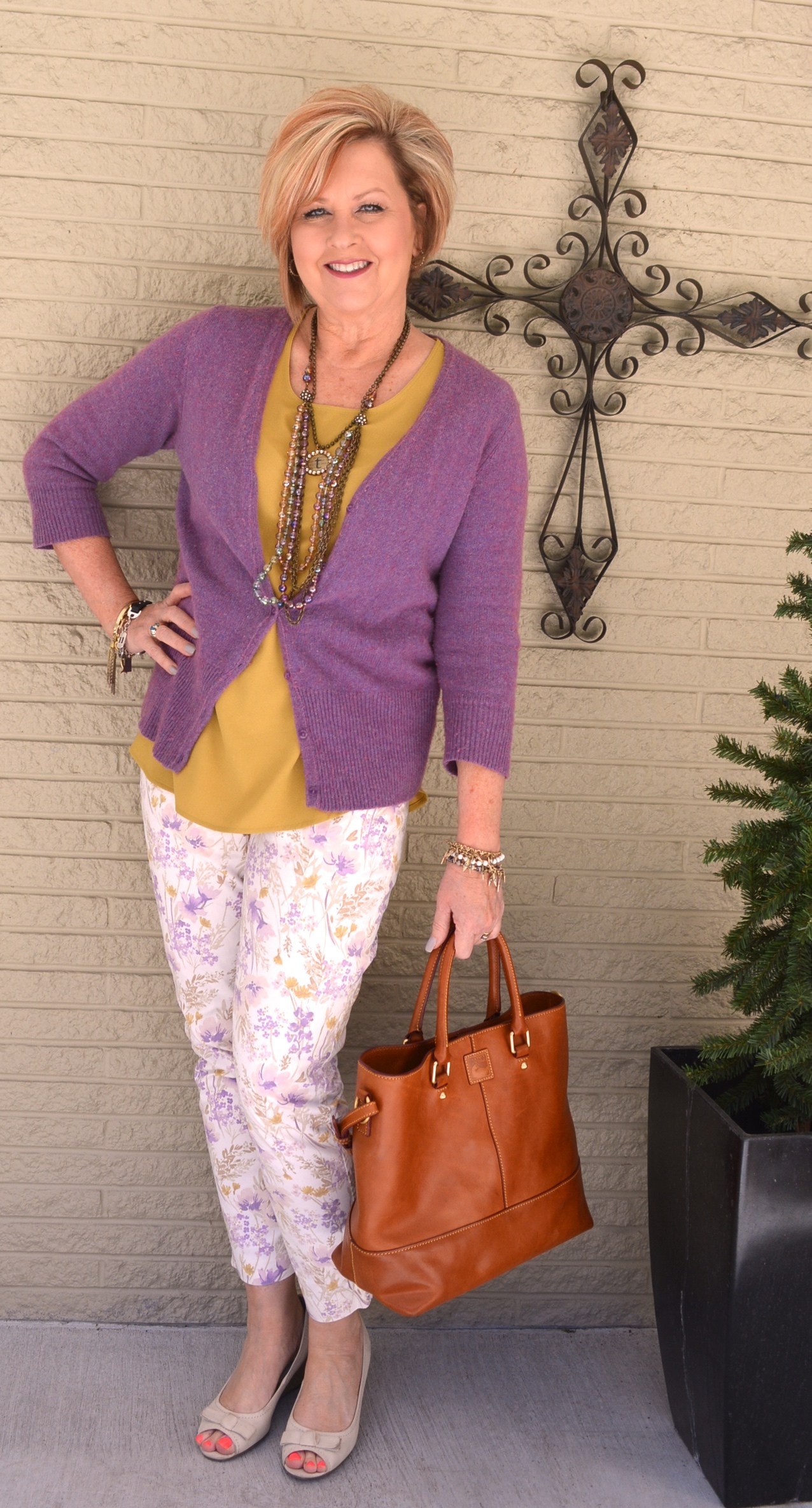 purple and mustard outfit |40plusstyle.com