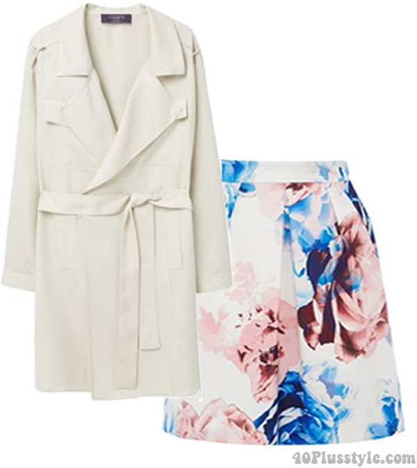Trench coat with floral skirt | 40plusstyle.com