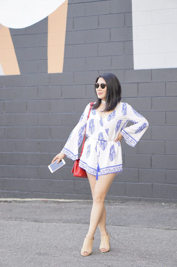 Outfit idea for women over 40: Trumpet sleeve white romper | 40plusstyle.com
