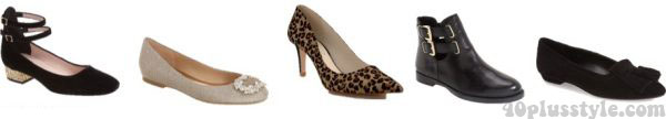 A capsule wardrobe for fall featuring tan shades: animal print shoes and black heels| 40plusstyle.com 