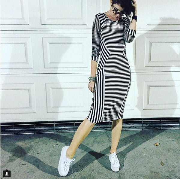 #40plusstyle inspiration: Black and white pin striped dress | 40plusstyle.com
