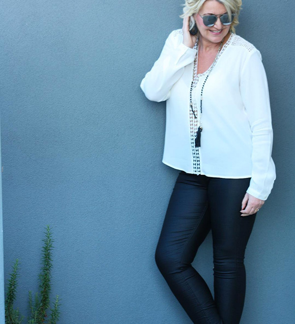 #40plusstyle inspiration: Bohemian inspired top with leather pants | 40plusstyle.com