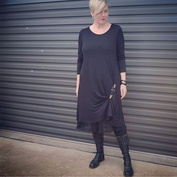 #40plusstyle inspiration: a chic black dress with high cut boots| 40plusstyle.com