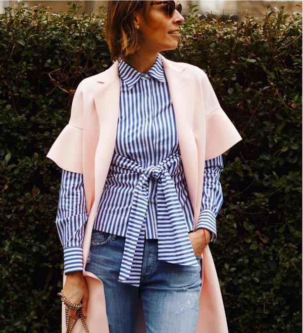 Pin striped belted top | 40plusstyle.com