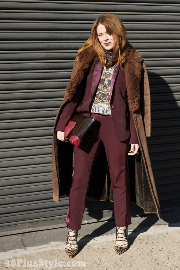 Layers of burgundy and a beautiful print - how to wear red | 40plusstyle.com