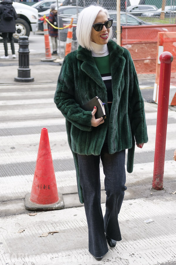 Linda Fargo wearing a green jacket | 40plusstyle.com