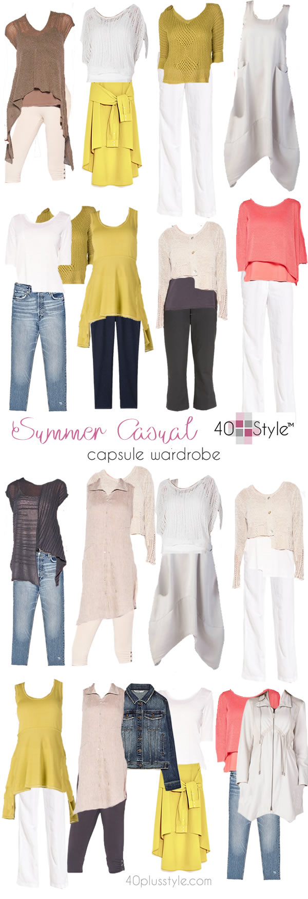 Lots of outfit options in this casual capsule wardrobe for summer | 40plusstyle.com