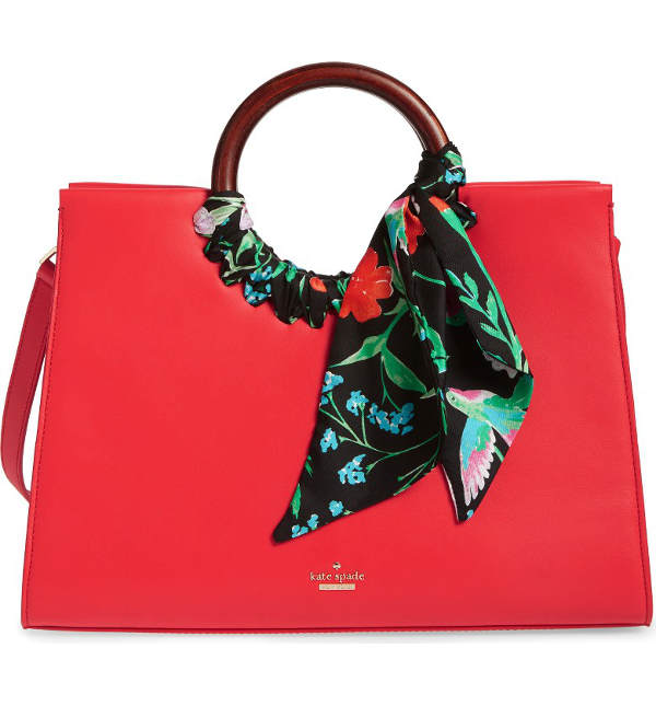 Kate Spade's elegant statement tote with a scarf detail | 40plusstyle.com