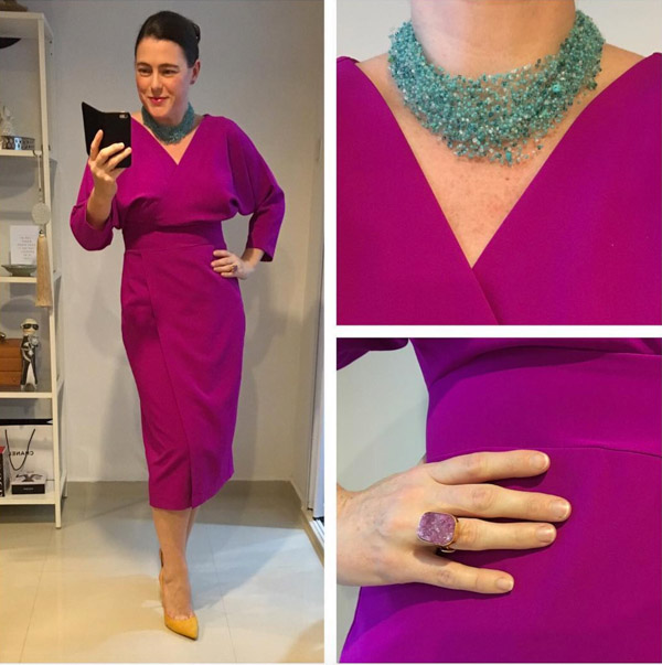 Mix a bold color outfit with a stylish statement accessory | 40plusstyle.com