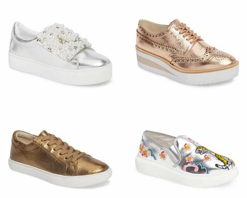 gold and silver sneakers | 40plusstyle.com