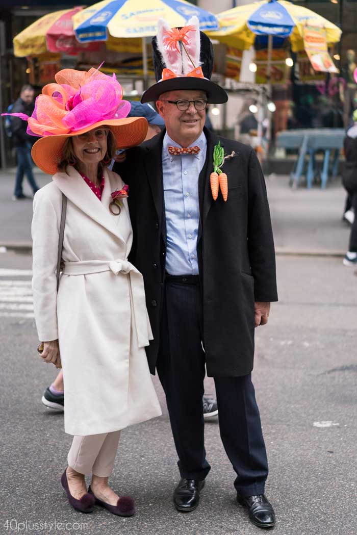 An elegant white coat nicely paired with a vibrant hat! - Easter Parade outfits | 40plusstyle.com