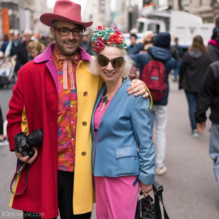 Color blocking taken to the next level with @AriSethCohen and Teresa! - Easter Parade outfits | 40plusstyle.com