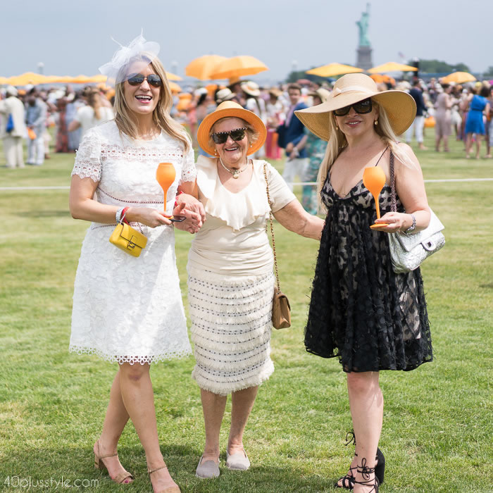 Beautifully textured neutral dresses at the Veuve Clicquot polo classic 2018 | 40plusstyle.com