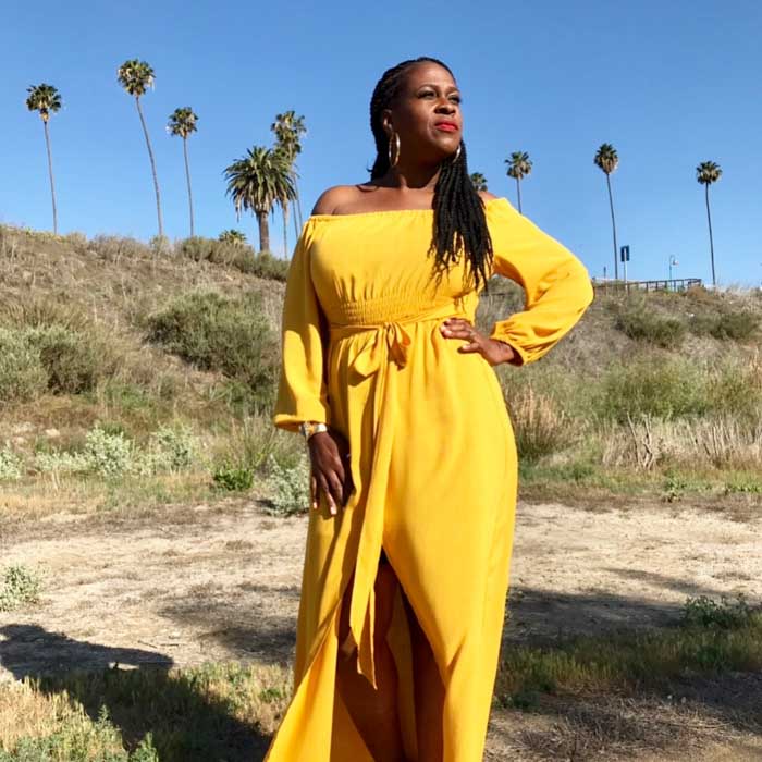 Yellow maxi dress - A style interview with Julie Dionne Harbour | 40plusstyle.com